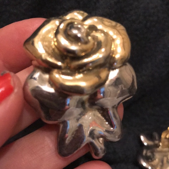 Sterling silver & gold plated earrings clip-on 925 silver mark like-new vintage - Picture 8 of 12